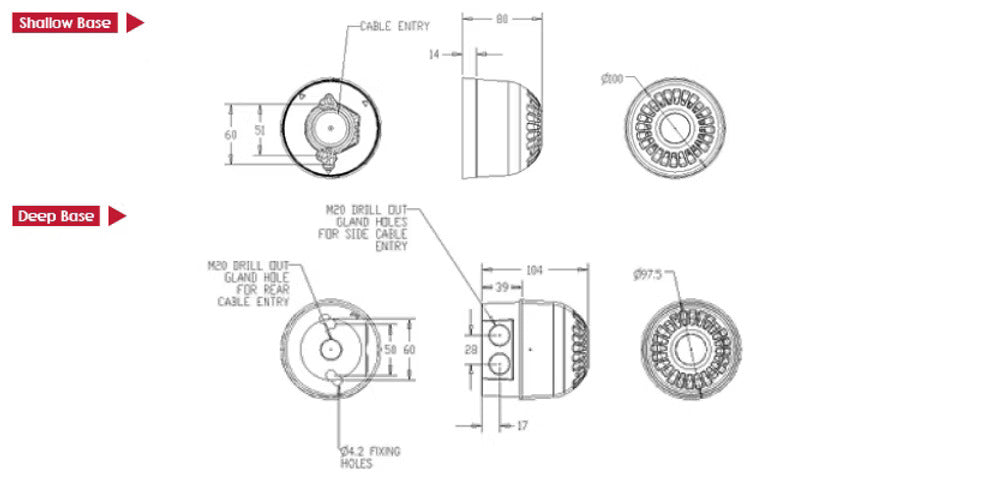 Red deep base Red lens Sonos Sounder LED Beacon