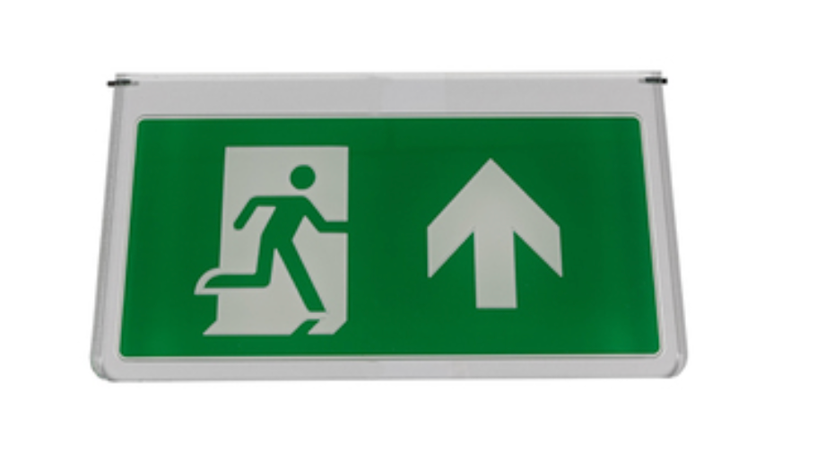 WOODHOUSE Engraved Double Sided Exit Legend, BS EN ISO7010 Format, Up Arrow