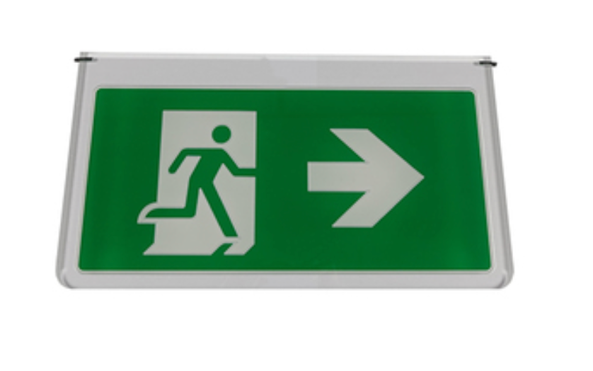 WOODHOUSE Engraved Double Sided Exit Legend, BS EN ISO7010 Format, Left/Right Arrow