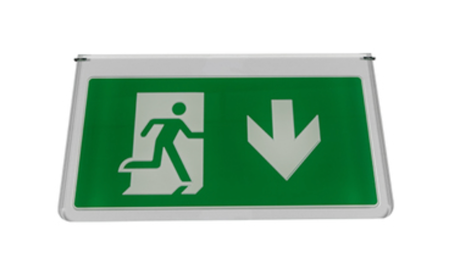 WOODHOUSE Engraved Double Sided Exit Legend, BS EN ISO7010 Format, Down Arrow