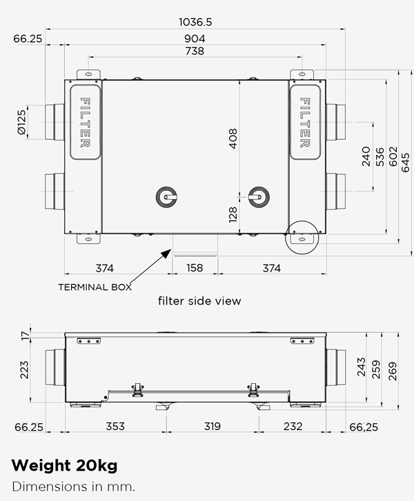 HAVA 180 H Horizontally Mounted Heat Recovery Ventilation Unit