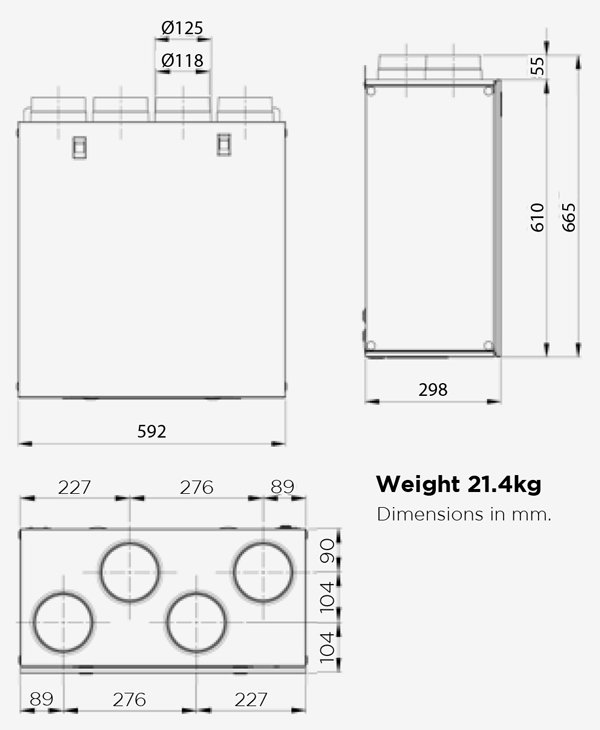HAVA 280 V Vertically Mounted Heat Recovery Ventilation Unit