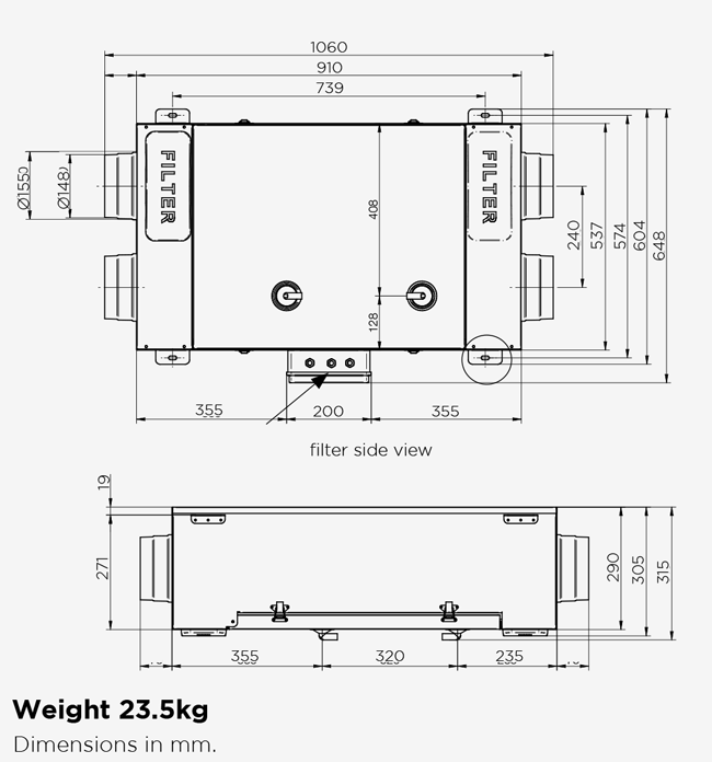 HAVA 340 H Horizontally Mounted Heat Recovery Ventilation Unit