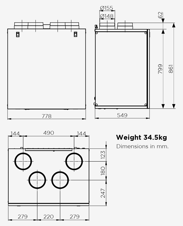 HAVA 400 V Vertically Mounted Heat Recovery Ventilation Unit
