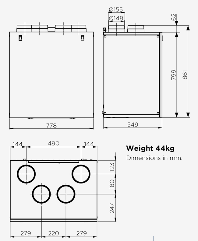 HAVA 550 V Vertically Mounted Heat Recovery Ventilation Unit