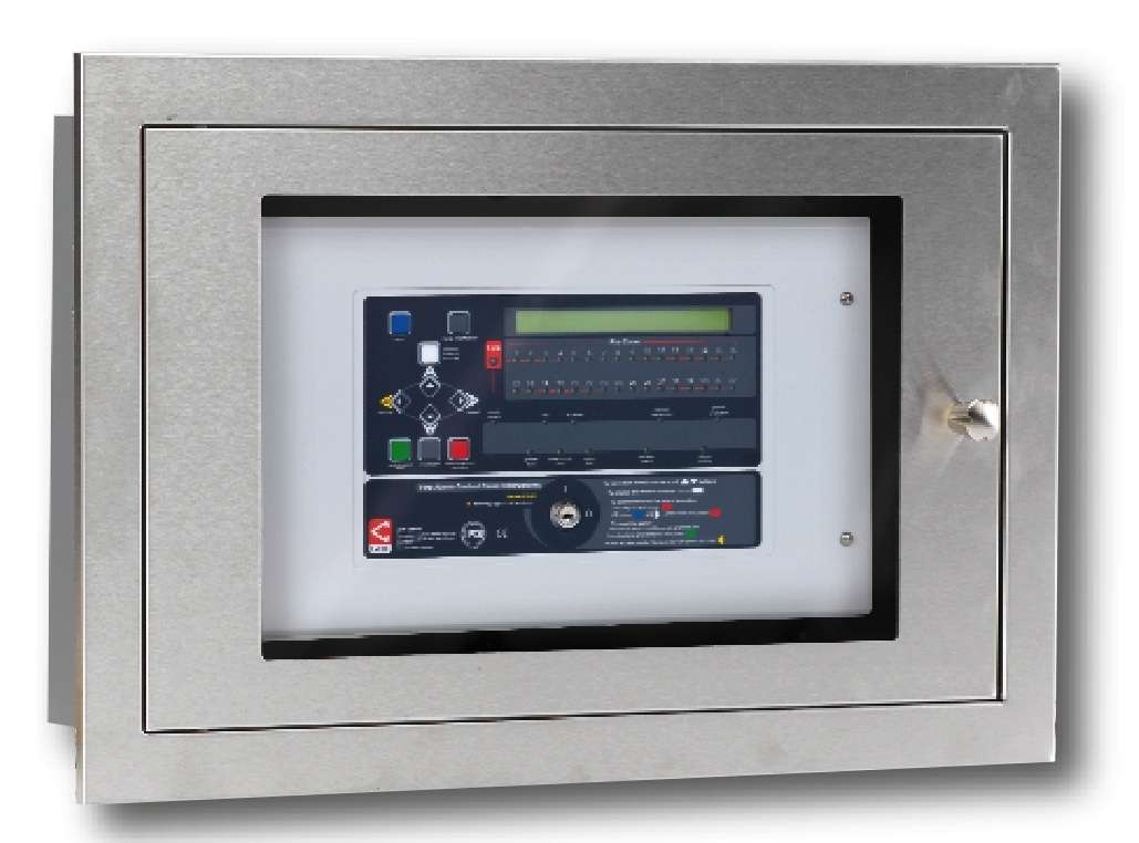 Stainless steel glazed enclosure for XFP 32 zone panels.