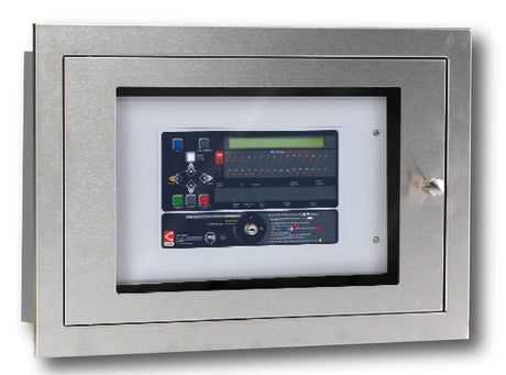 Stainless steel glazed enclosure for XFP 32 zone panels.