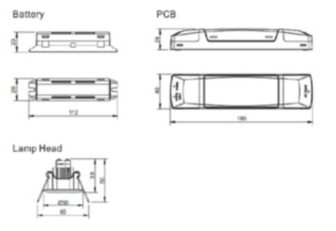 BEAUCHIEF LED Emergency Downlight, IP20, Non-maintained, 3.2V LiFePO4, 50mm Dia, Black, Recessed