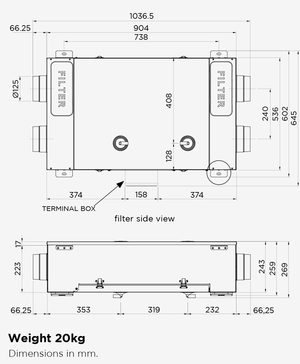 HAVA 180 H Horizontally Mounted Heat Recovery Ventilation Unit
