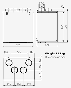 HAVA 400 V Vertically Mounted Heat Recovery Ventilation Unit
