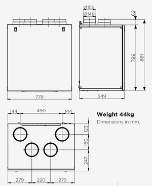 HAVA 550 V Vertically Mounted Heat Recovery Ventilation Unit